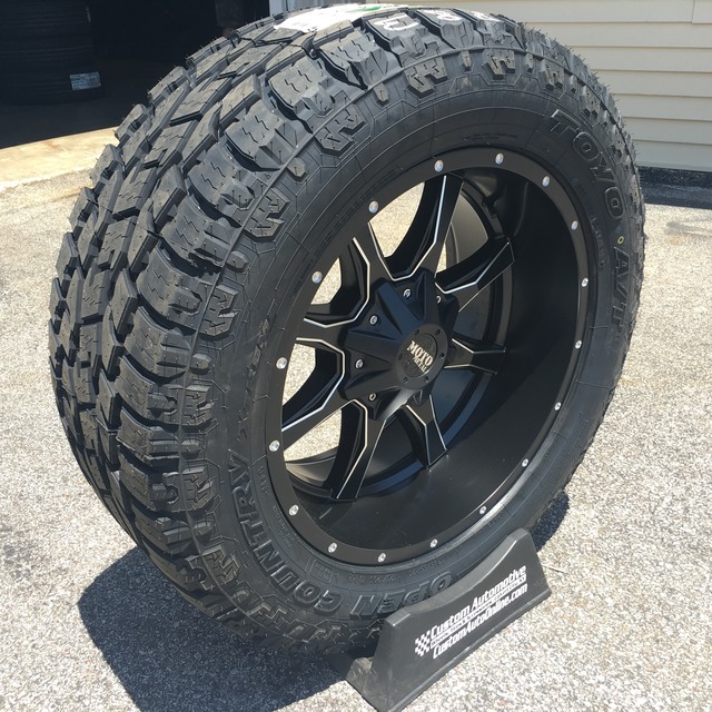 20x10 Moto Metal 970 black and milled wheel - LT295/55r20 Toyo Open Country ...